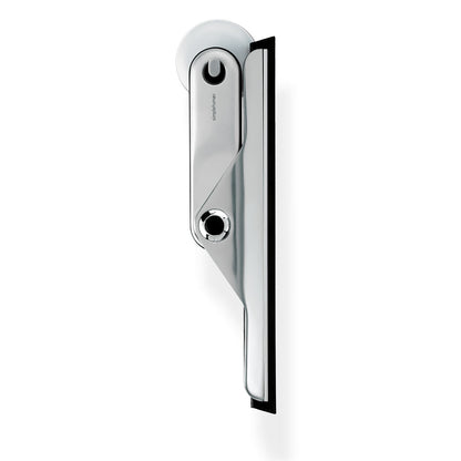 Profile view of Simplehuman Foldaway Squeegee, Polished Stainless Steel, folded flat for space-saving storage.