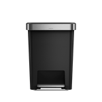 Simplehuman 45L Hybrid Rectangular Step Can, Matte Black/Brushed Stainless Steel, hands-free operation.