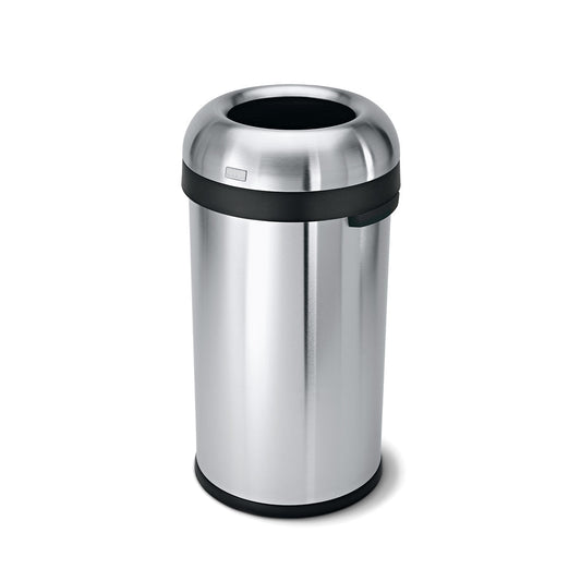 Simplehuman 60L Bullet Open Can, Stainless Steel, open top design for quick, easy disposal.