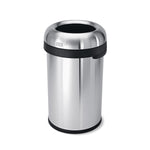 Simplehuman 80L Bullet Open Can in Brushed Stainless Steel, hands-free trash can for high traffic.