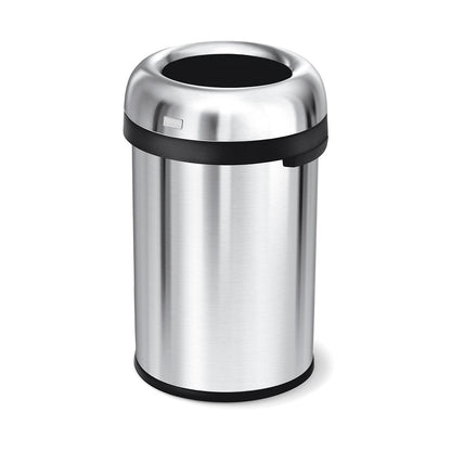 Simplehuman 115L Bullet Open Can in Brushed Stainless Steel, high capacity, easy access open top.