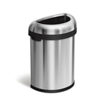 Simplehuman 80L Semi-Round Open Can in Brushed Stainless Steel, high-capacity trash can with easy-access top.