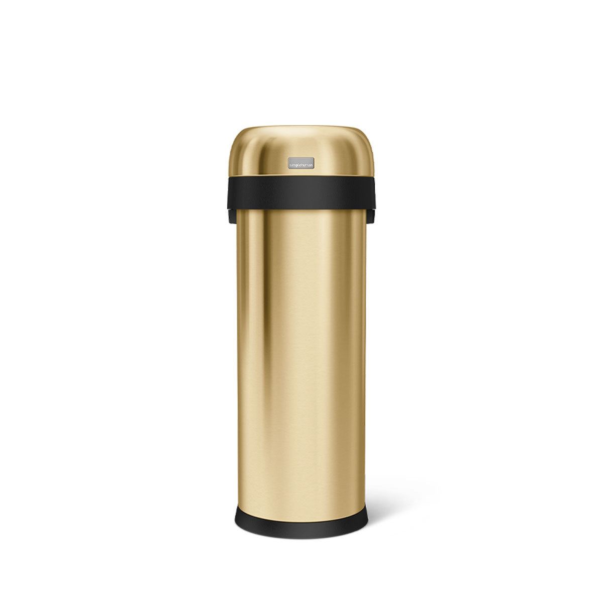 Simplehuman 50L Slim Open Can in Brass, fixed open lid for quick, easy disposal, slim profile.