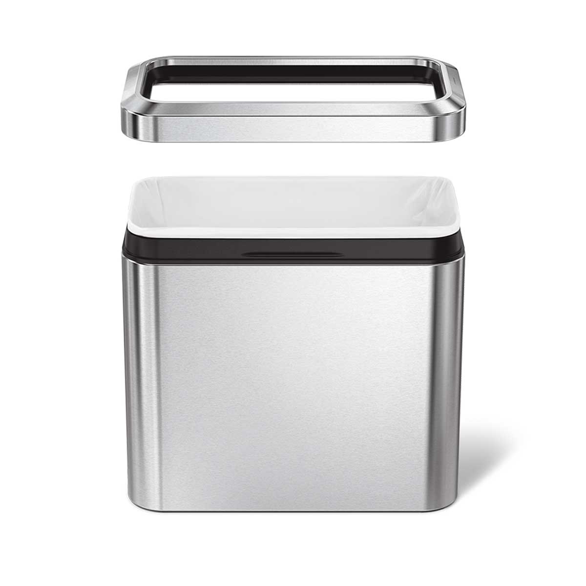 Simplehuman 25L Slim Open Can Brushed Stainless Steel, removable liner rim hides bag overhang.