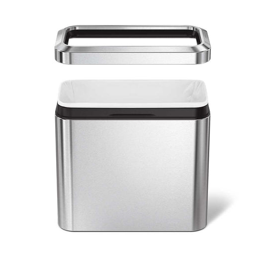 Simplehuman 25L Slim Open Can Brushed Stainless Steel, removable liner rim hides bag overhang.