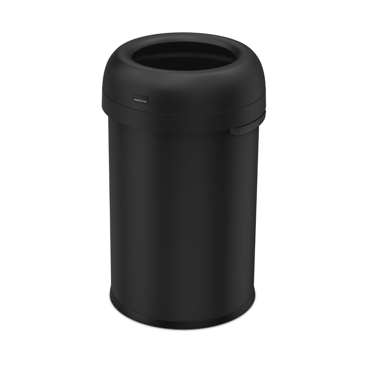 Simplehuman 115L Bullet Open Can in Matte Black, high capacity open top for continuous use.