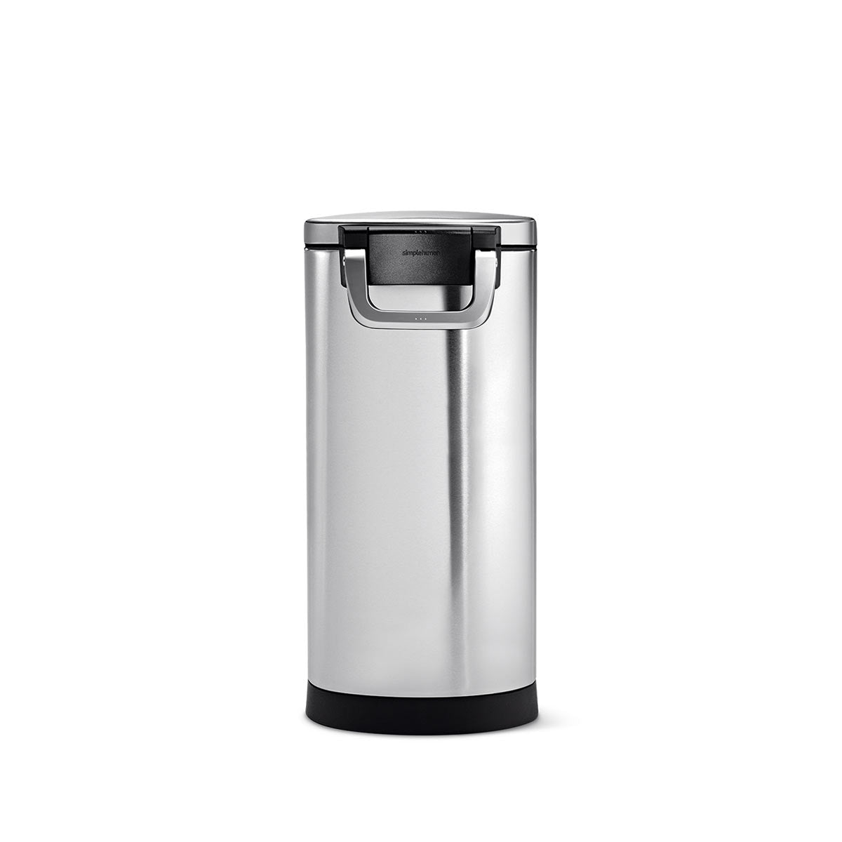 Simplehuman Large Pet Food Can, Brushed Stainless Steel, with secure airtight locking handle and fingerprint-proof finish.