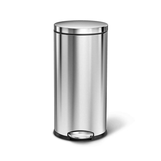 35L round step can - brushed finish - front view