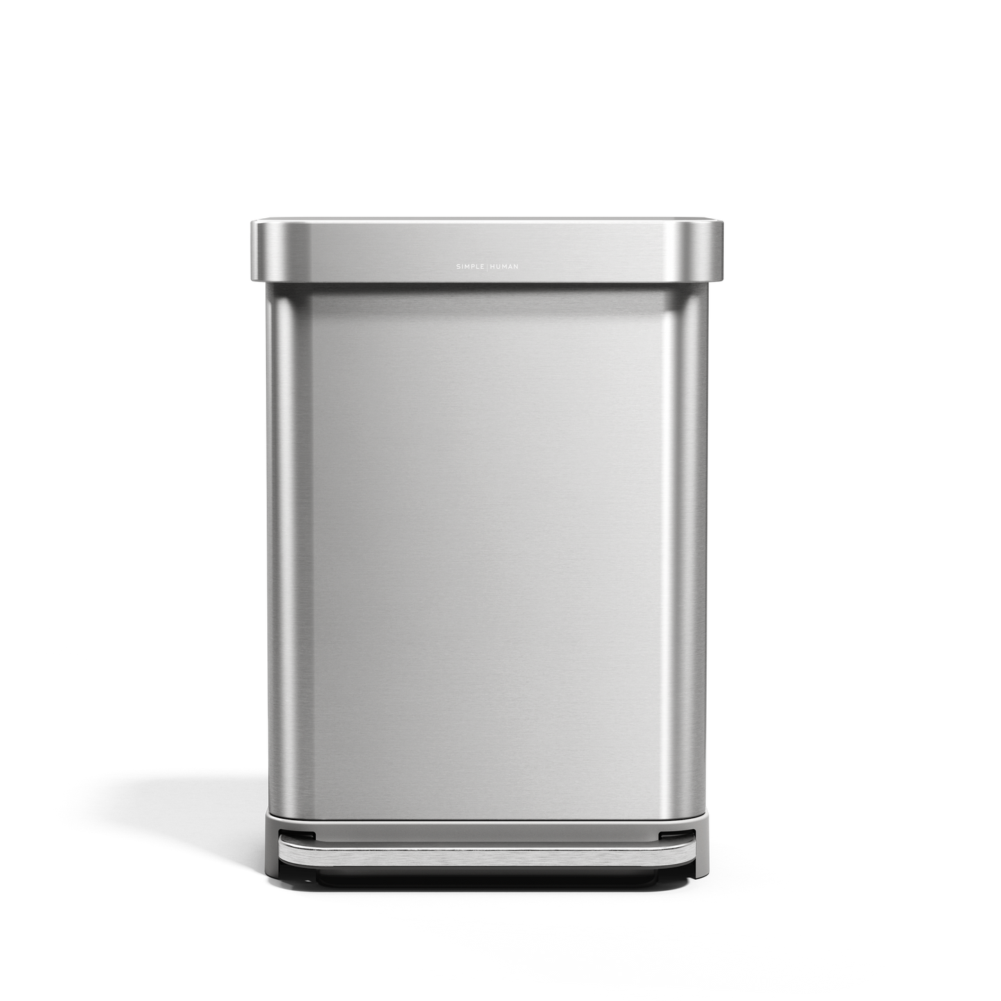 Simplehuman 55L Rectangular Step Can in Brushed Stainless Steel with hands-free foot pedal and internal liner pocket