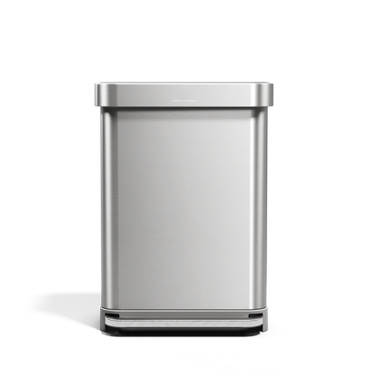 Simplehuman 55L Rectangular Step Can in Brushed Stainless Steel with hands-free foot pedal and internal liner pocket