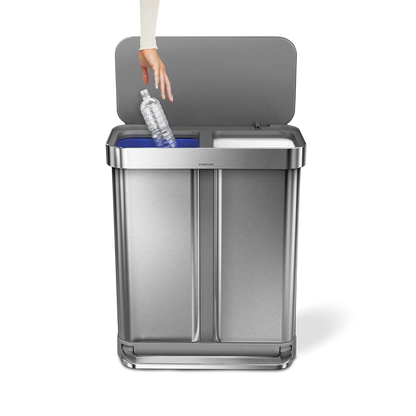 58L Dual Compartment Rectangular Step Can with Liner Pocket (Bundled with Compost Caddy and Liners)
