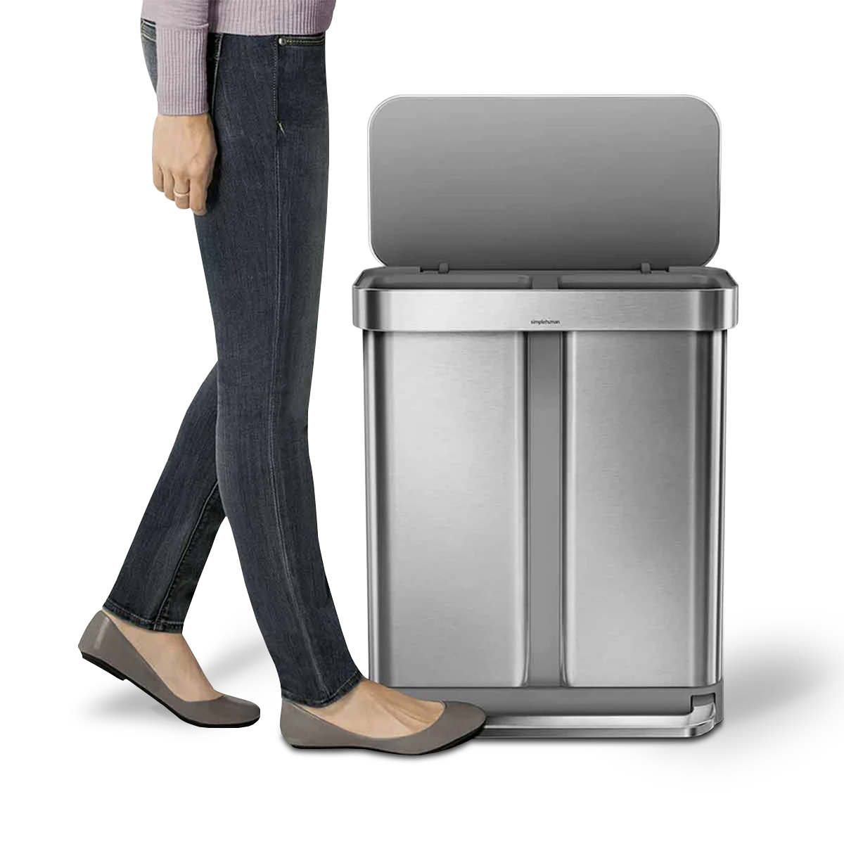 58L Dual Compartment Rectangular Step Can with Liner Pocket (Bundled with Compost Caddy and Liners)