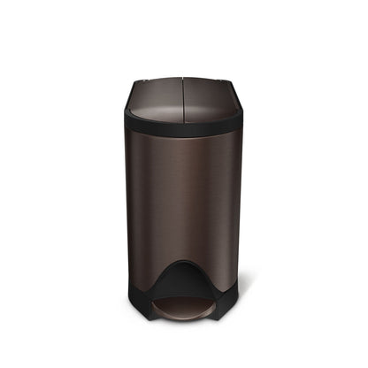Simplehuman Dark Bronze 10L Butterfly Step Can, hands-free step pedal, space-saving split lid.