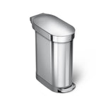 Simplehuman 45L Slim Step Can in Brushed Stainless Steel with liner rim, hands-free foot pedal.