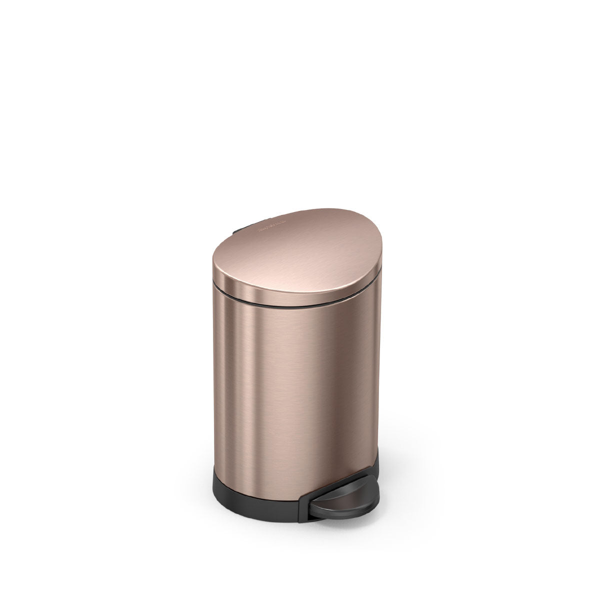 Simplehuman 6L Semi-Round Step Can in Rose Gold, hands-free step pedal, ideal for small spaces.