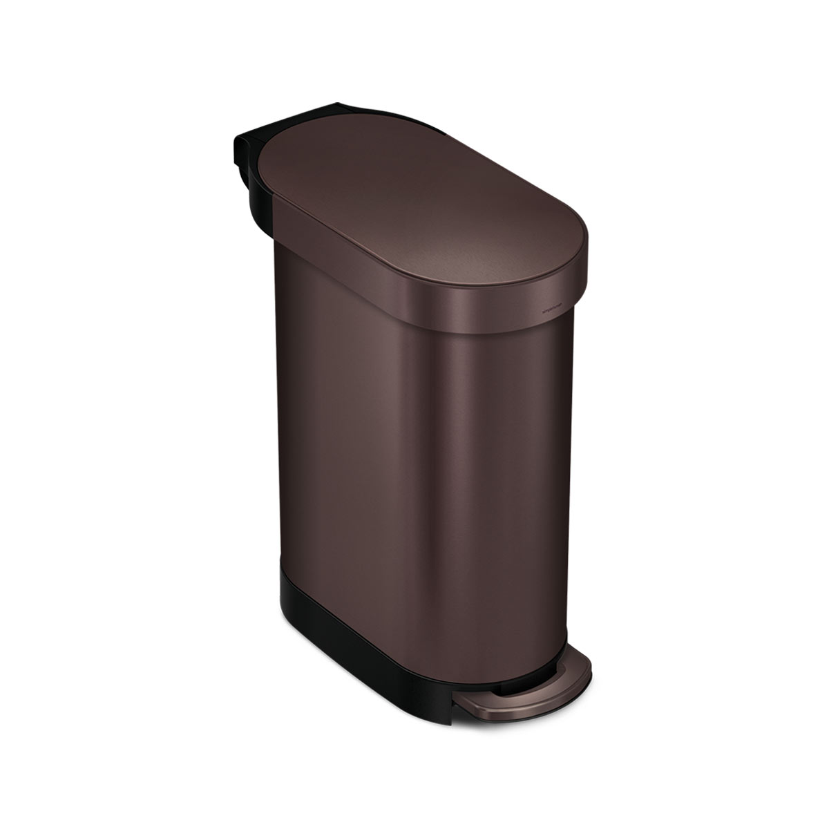 Simplehuman 45L Slim Step Can, Bronze finish, slim design with hands-free step pedal.