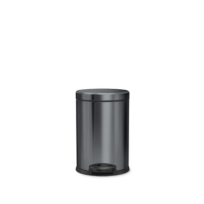 Front view of Simplehuman 4.5L Round Step Can in Matte Black finish, hands-free pedal operation.