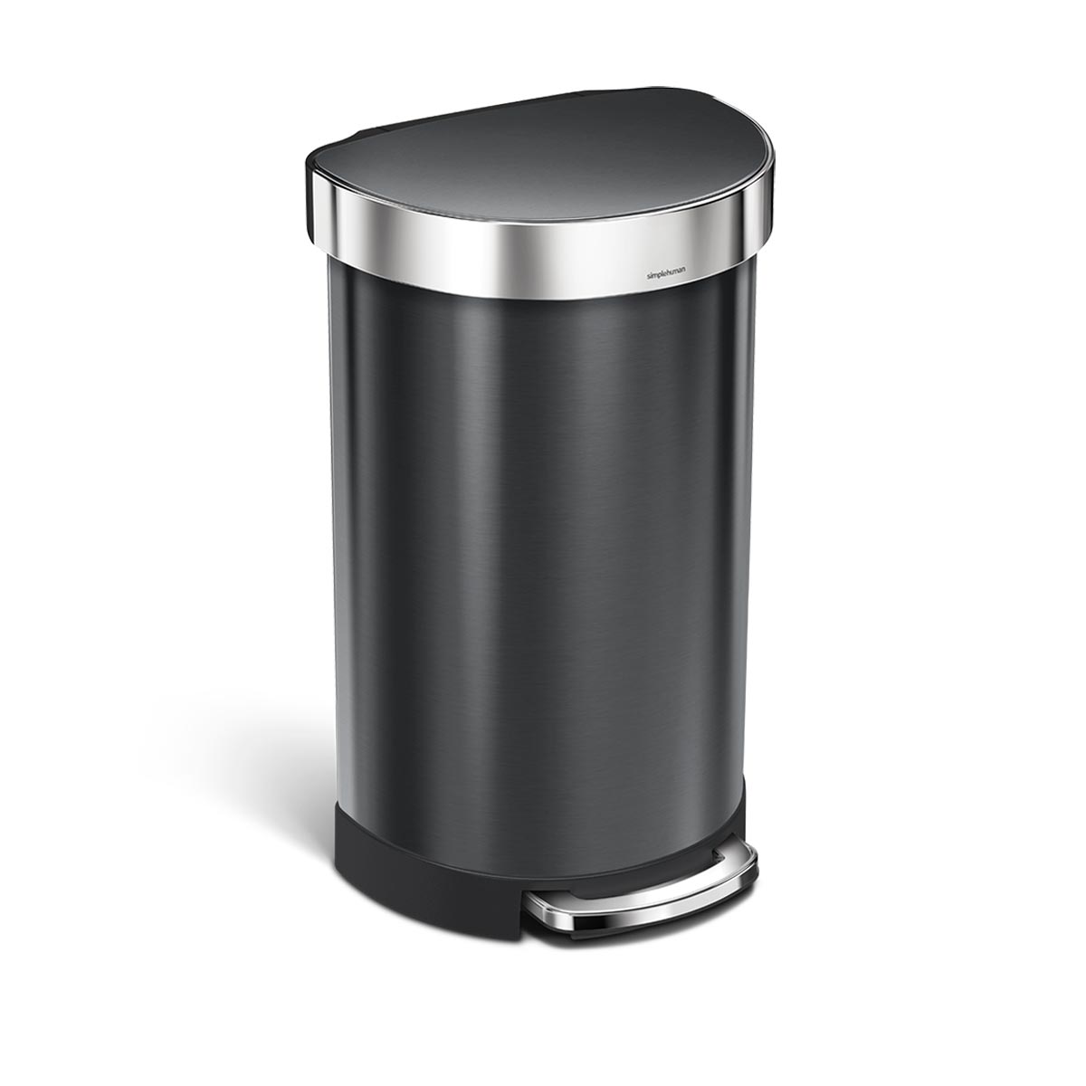 Simplehuman 45L Semi-Round Step Can in Dark Bronze Stainless Steel, hands-free pedal, liner rim.