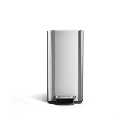 Simplehuman 5L Slim Step Can, Brushed Stainless Steel, Front view, hands-free operation