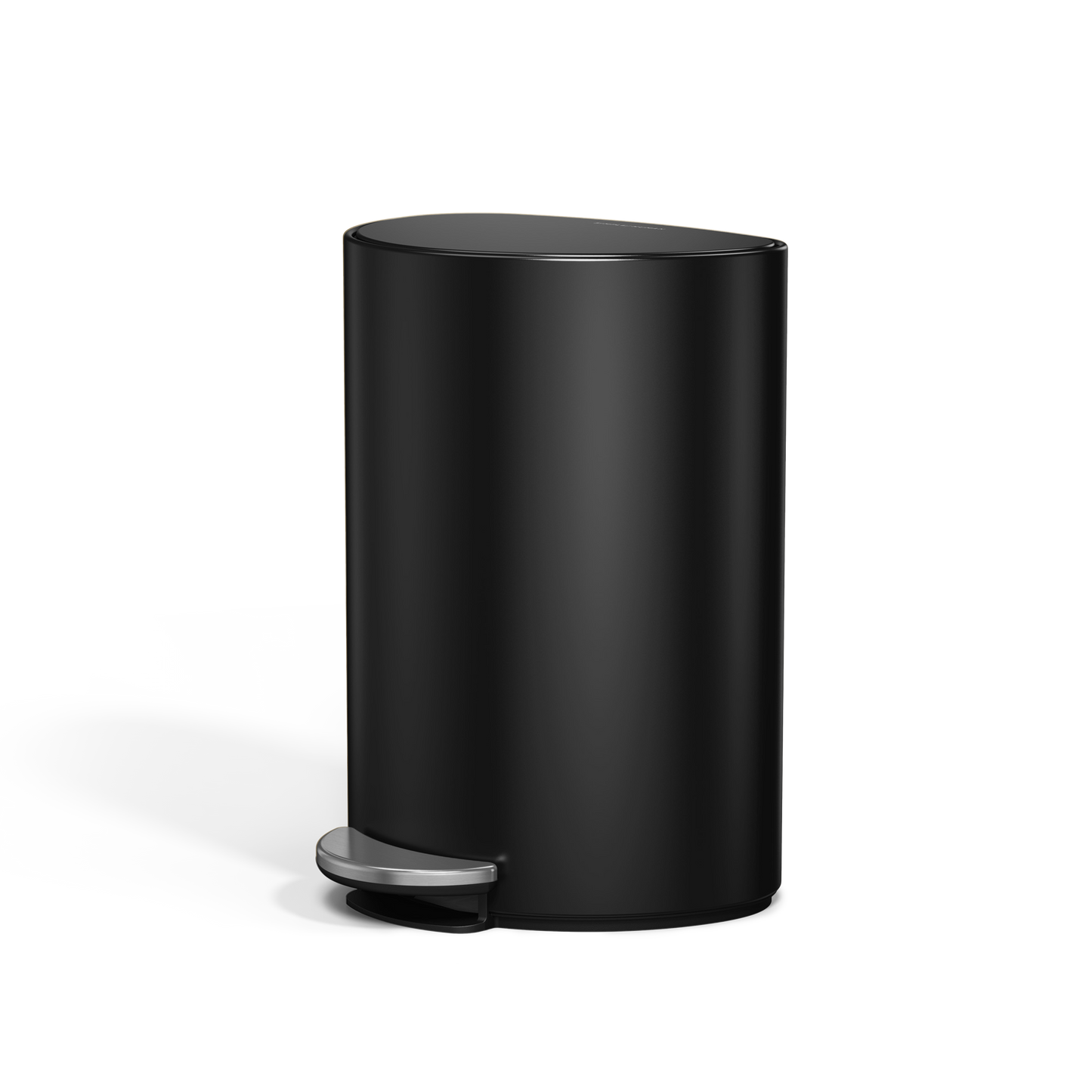 Simplehuman 6L Semi-Round Step Can in Matte Black, space-saving design with durable stainless steel pedal.
