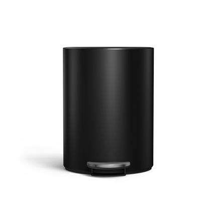 Simplehuman 6L Semi-Round Step Can, Matte Black, front view showing durable steel pedal.