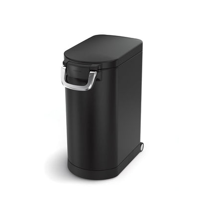 Simplehuman Large Pet Food Can, Matte Black, airtight locking handle, integrated wheels