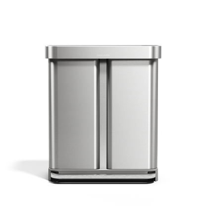 Simplehuman 58L Step Recycler in Brushed Stainless Steel, dual compartment for trash and recycling, hands-free foot pedal.