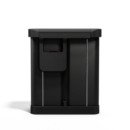 Simplehuman 58L Step Recycler, Matte Black side profile showing the integrated carrying handle.