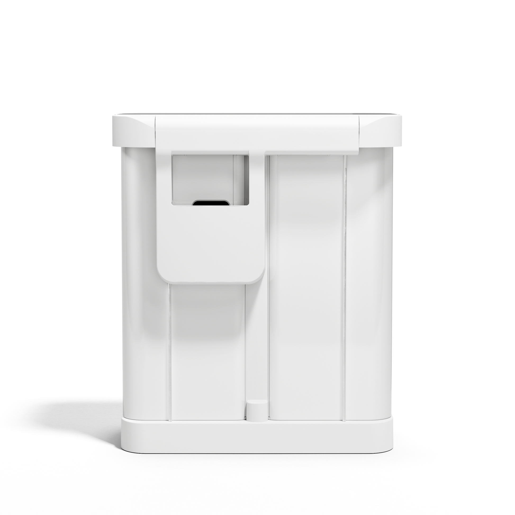 Front view of Simplehuman 58L Step Recycler in White, dual compartments, featuring the internal liner pocket opening.