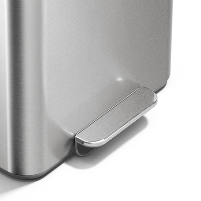 Simplehuman 16L Brushed Stainless Steel Mini Step Can with pedal, close up of pedal.