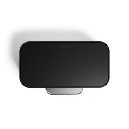 Simplehuman 16L Matte Black Mini Step Can with pedal, lid view.