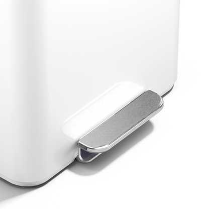 Simplehuman 16L White Mini Step Can with pedal, close up of pedal.