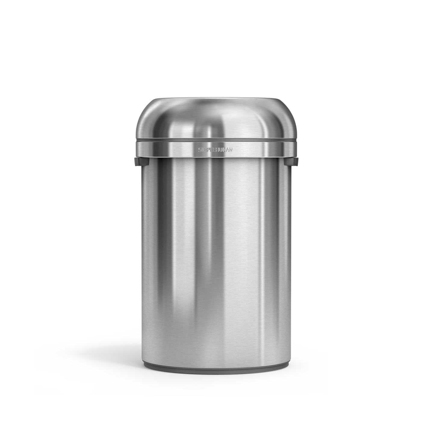 Simplehuman's 115L All-Steel Bullet Open Can in Brushed front-angle view.