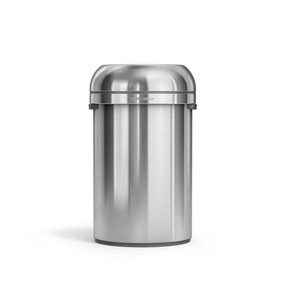 Simplehuman's 115L All-Steel Bullet Open Can in Brushed front-angle view.
