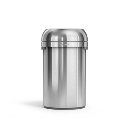 Simplehuman's 80L All-Steel Bullet Open Can in Brushed front-angle view.