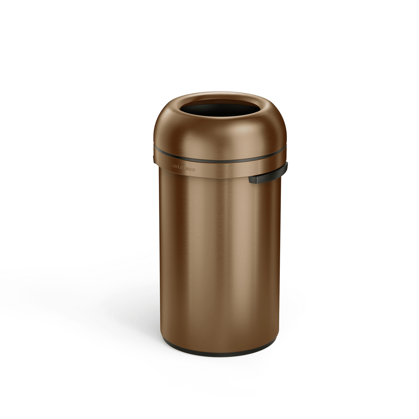 Simplehuman's 60L Bullet Open Can in Bronze, Side Angle.