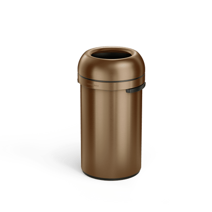 Simplehuman's 60L Bullet Open Can in Bronze, Side Angle.