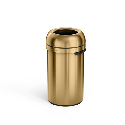 Simplehuman's 60L Bullet Open Can in Gold, Side Angle.
