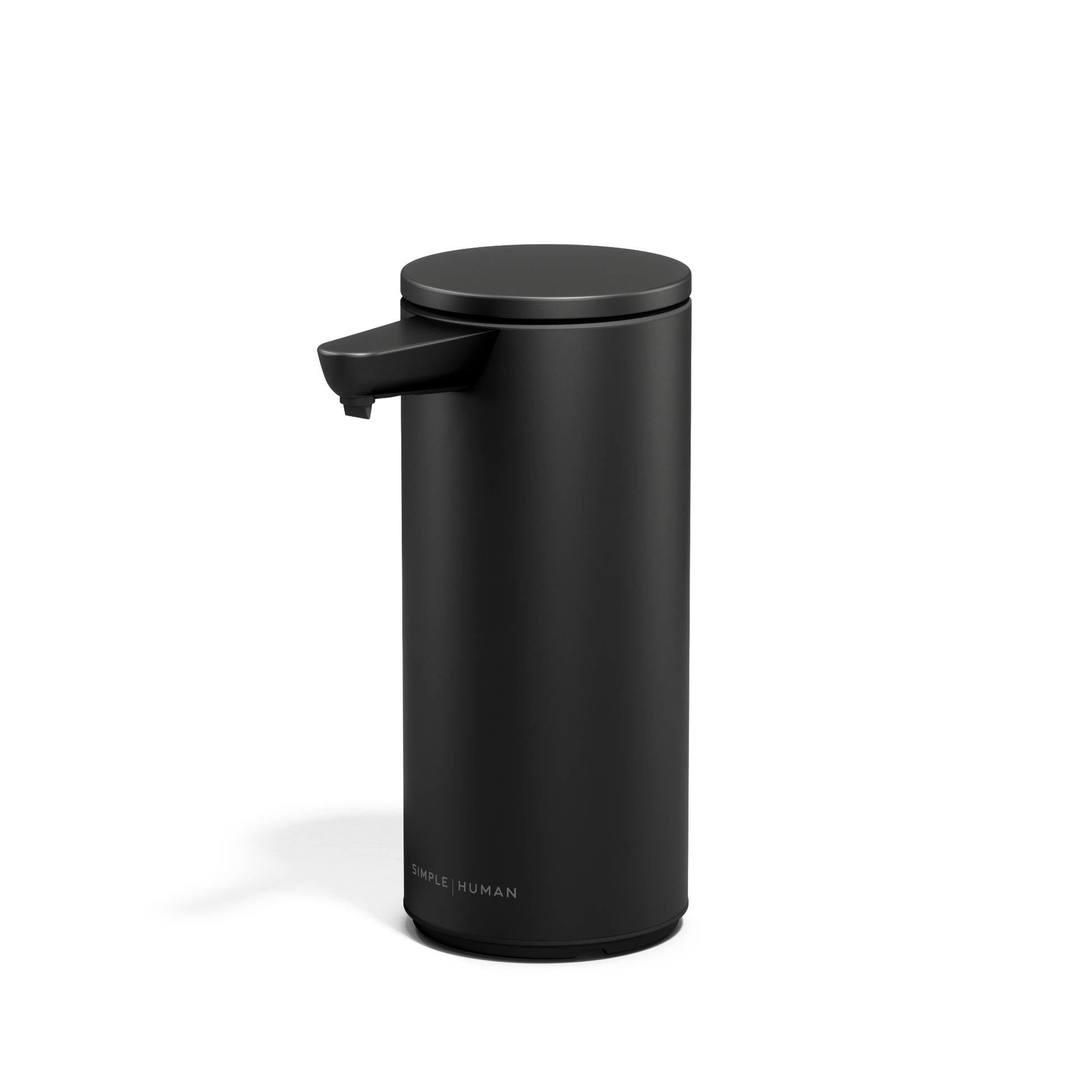 Angled view of Simplehuman 9 oz. Rechargeable Sensor Pump in Matte Black, hands-free operation.