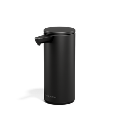 Angled view of Simplehuman 9 oz. Rechargeable Sensor Pump in Matte Black, hands-free operation.