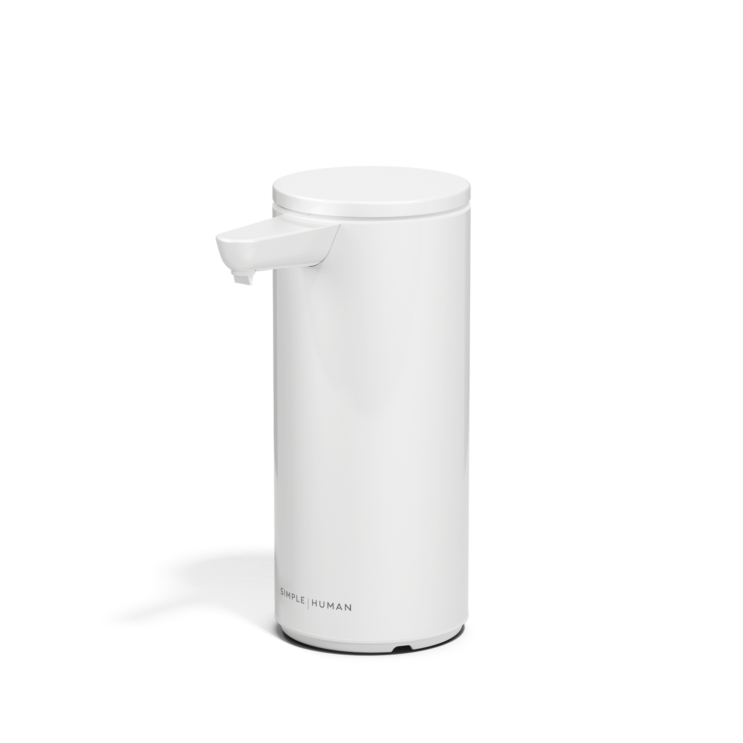 Angled view of Simplehuman 9 oz. Rechargeable Sensor Pump in White, touch-free operation.