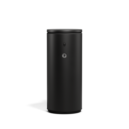 Detail view of Simplehuman 9 oz. Sensor Pump in Matte Black, showing adjustable control switch.