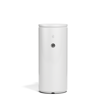 Close-up view of Simplehuman 9 oz. Rechargeable Sensor Pump in White, highlighting the adjustable control switch.