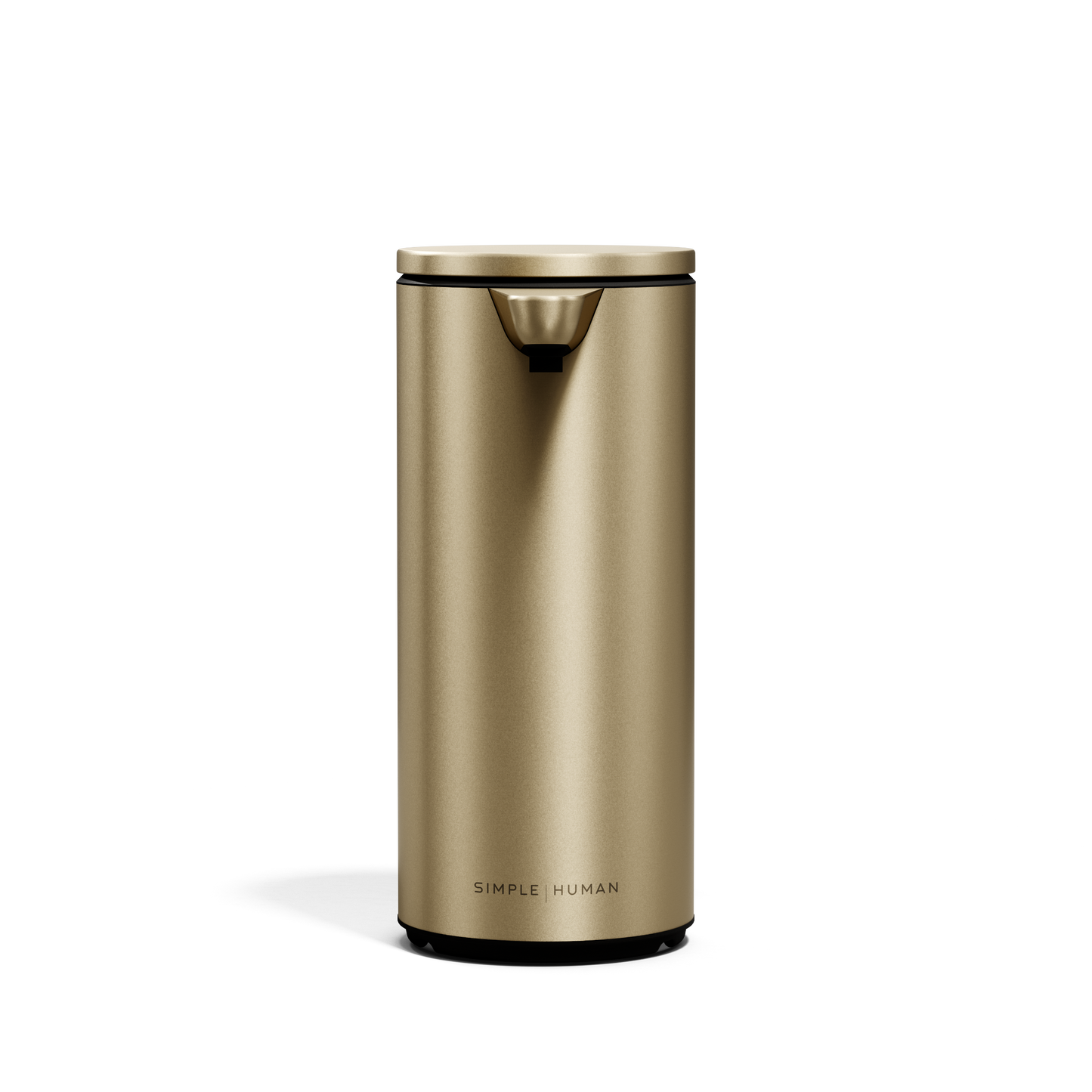 Centered front view of Simplehuman 9 oz. Rechargeable Sensor Pump in Brass, touch-free dispenser.
