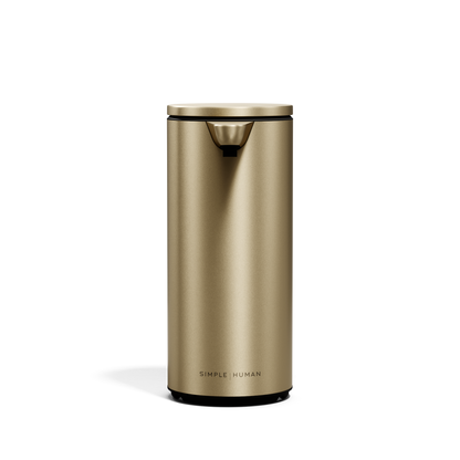 Centered front view of Simplehuman 9 oz. Rechargeable Sensor Pump in Brass, touch-free dispenser.