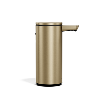 Simplehuman 9 oz. Rechargeable Sensor Pump in Brass, profile view highlighting the touch-free spout.