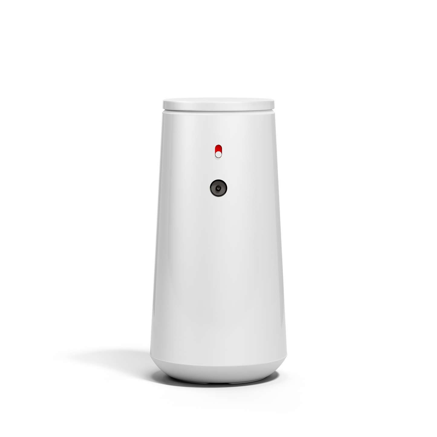 Straight-on view of Simplehuman White Sensor Pump Foam with visible sensor and dose control switch, touch-free dispensing.