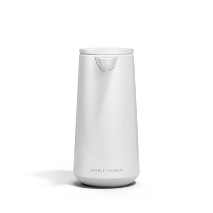 Front view of Simplehuman White Sensor Pump Foam, touch-free operation, foam dispensing.