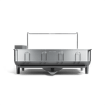 Simplehuman Brushed Stainless Steel Steel Frame Dishrack, showing cup holders and center pivot drainage spout.