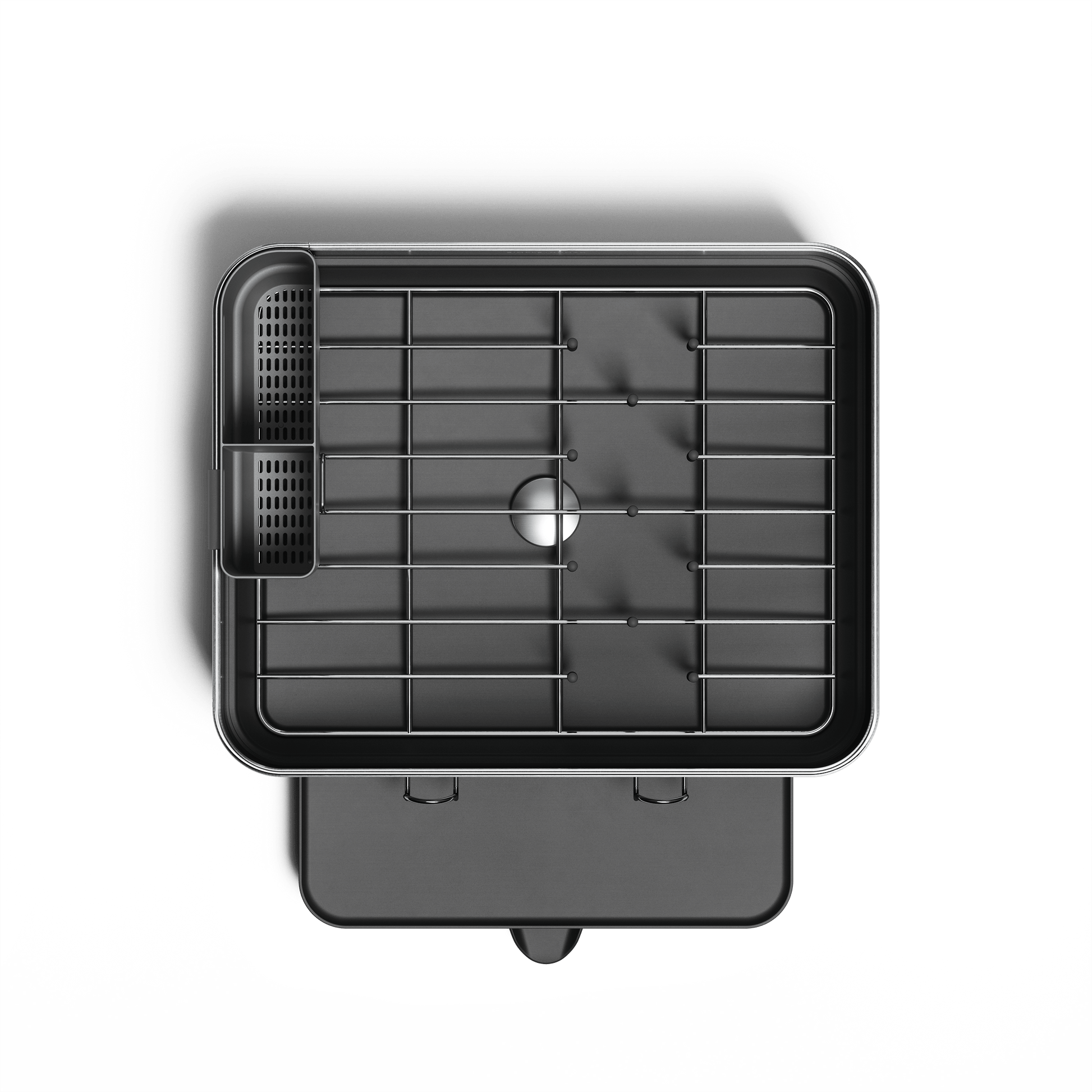 Simplehuman Compact Steel Frame Dishrack, Brushed Stainless Steel, overhead view showing removable caddy.